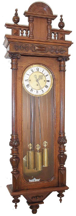 Junghans Vienna Regulator, 3 weight. 8 day runner strikes 2 long rods which some Vienna buyers say makes a better sounding chime than the coil gongs. — Antique Clocks Price Guide