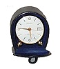 Swiss travel alarm clock in a leather case.