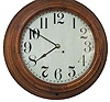 New Haven Clock Co. large solid oak gallery clock, 14 inch dial, 30 day time only, ca 1895.