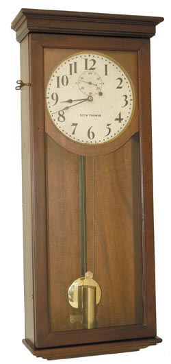 Seth Thomas "Regulator No. 4", C. 1917, when the movement was first introduced by the company for their No. 2 and No. 4 Regulators. — Antique Clocks Price Guide