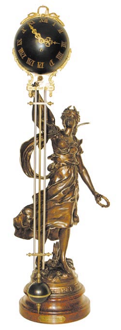 French, Large Bronzed Spelter Swinging mystery clock in very good original condition. — Antique Clocks Price Guide