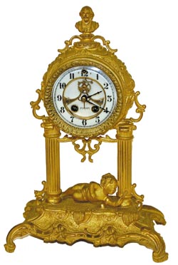 Wm. L. Gilbert Clock Co. mantle clock, metal case, "Bertha", C. 1904. — Antique Clocks Price Guide
