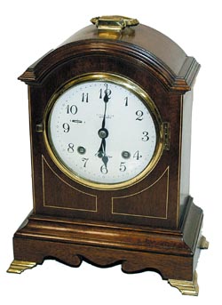 Chelsea Clock Co. Boston, U.S.A. 619979, signed on the movement of this miniature bracket clock, C. 1975. — Antique Clocks Price Guide