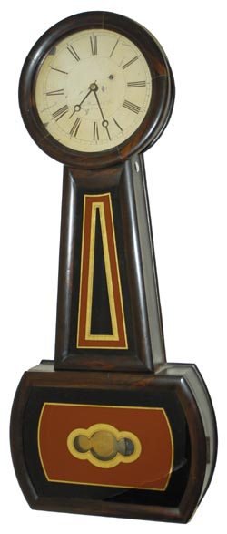 E. Howard, Boston, "Banjo No. 3", C. 1857, give or take. The movement is signed "Howard & Davis, Boston", and the dial is signed, "E. Howard & Co., Boston". — Antique Clocks Price Guide