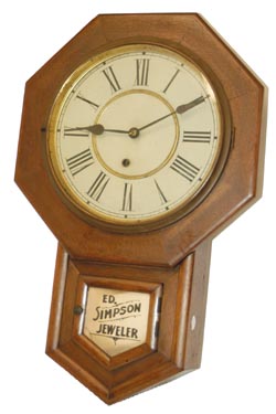 Waterbury Clock Company, "Drop Octagon, 10 Inch", advertising clock. — Antique Clocks Price Guide