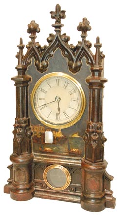 Terhune & Botsford, New York, iron front with faux graining, in a cathedral form case. — Antique Clocks Price Guide