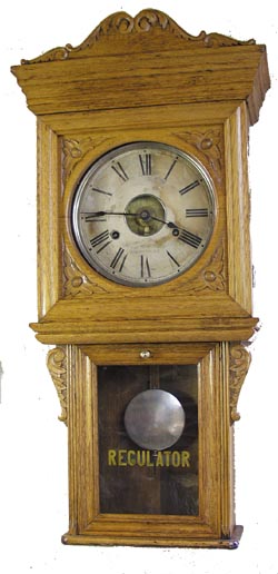 International Time Recording Co. wall hanging timepiece made of solid oak, but heavy as lead. — Antique Clocks Price Guide