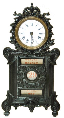 Early calendar clock, English, French? C. 1890. — Antique Clocks Price Guide