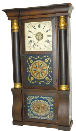 Seth Thomas, Plymouth Hollow, column and cornice shelf clock described in the company's catalogs as, "Rosewood Gilt Cap", C. 1863. — Antique Clocks Price Guide