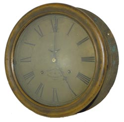 Early double wind, time only, brass ships clock. 10" brass dial, edge to edge, 9" chapter ring, and is signed, "Potter & Hoffman, Philadelphia, PA." — Antique Clocks Price Guide