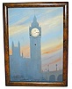 German musical picture frame clock. The case of burl walnut or flame mahogany is 12.5" wide and 16.15" high.