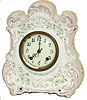 American-English, china clock. Unsigned anywhere but the nickel movement plates say that American and English Patents Applied For.