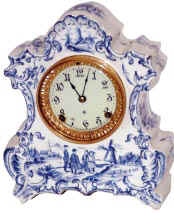 Ansonia Clock Co. Blue Delft porcelain case, "Saranac" model, ca 1900. — Antique Clocks Price Guide