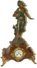 Large French statue clock, blood red marble base with four large feet. — Antique Clocks Price Guide