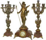 French clock-statue, with candelabra sidepieces. — Antique Clocks Price Guide
