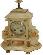 French white onyx mantle clock, miniature in size as it stands only 12 inches high, 10 inches wide. — Antique Clocks Price Guide