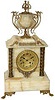 French white onyx mantle clock with all bronze ornaments including some around the clock face.