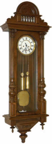 Gustav Becker 2 weight Vienna Regulator. A large Vienna at 51 inches high, case completely restored, but the beauty of the walnut grain outside and burl walnut grain inside, was only enhanced. — Antique Clocks Price Guide
