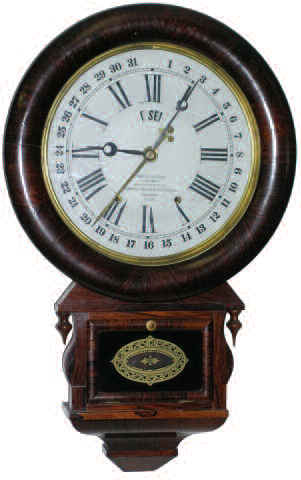 Ansonia Copper and Brass Co. wall calendar clock "Drop Extra Calendar", ca. 1883. — Antique Clocks Price Guide