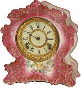 Ansonia Clock Co. porcelain case, "Title", ca 1900. — Antique Clocks Price Guide