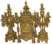 Ansonia Clock Company, metal case, mantle clock, "Regent" with Candelabras, ca 1904. — Antique Clocks Price Guide