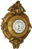 Beautiful carved cartel case, housing a clock and barometer that uses the same shaft. — Antique Clocks Price Guide