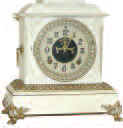 Ansonia Clock Co. enameled iron clock, painted white,  St. Clair , ca 1886. — Antique Clocks Price Guide