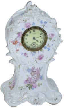 New Haven miniature china clock, ca 1900. — Antique Clocks Price Guide