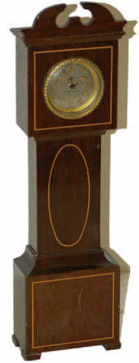 German miniature grandfather clock. Great walnut case with string inlay, arch top. — Antique Clocks Price Guide