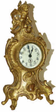 Jennings Bros. novelty clock retaining most of the original finish, gold or Barbedienne, in the gold family. — Antique Clocks Price Guide