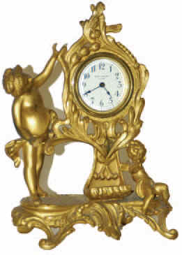 New Haven Clock Co. metal novelty clock, "Darien", ca 1917. — Antique Clocks Price Guide