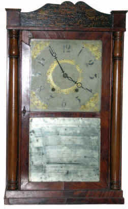 E. Terry and Son, Plymouth, Connecticut. Short case, quarter columns and splat. Ca 1831. — Antique Clocks Price Guide