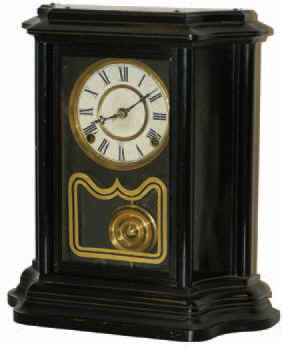 E. Ingraham enameled wood case clock, 13.25 inches high and called the "Black Prince", ca 1881. — Antique Clocks Price Guide