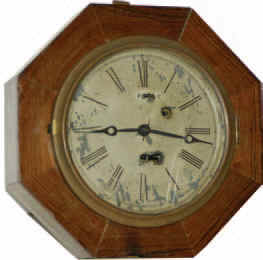 "Terryville Manufacturing Co., Terrysville, Conn,USA", and "Patented by S.B.Terry, Oct, 5th, 1852", all on the excellent label on the back of this 9 inches flat octagon gallery. — Antique Clocks Price Guide