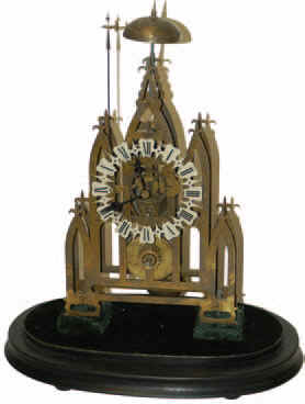 Skeleton clock, 8 day with passing strike. This is a contemporary copy of an early English skeleton clock. — Antique Clocks Price Guide