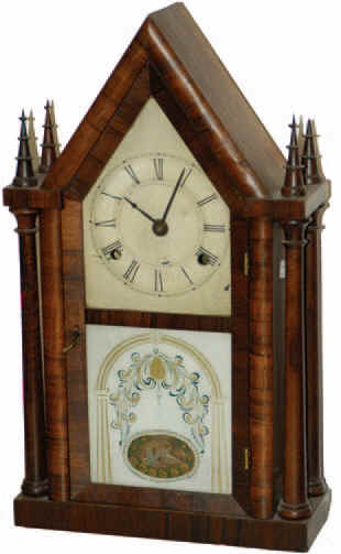 Jonathan Frost, Reading, Mass. 4 post steeple clock, with a 30 hour fusee movement, ca 1845. — Antique Clocks Price Guide
