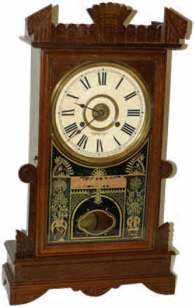 New Haven Clock Co. "Oxus", mantle clock, ca 1870, 8 day direct fusee movement, time, strike, and alarm. — Antique Clocks Price Guide