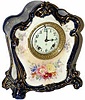 Ansonia Clock Co. Royal Bonn case, "La Don", ca early 1900, very similar to No. 71, cream front and cobalt blue back and sides.