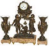 French three piece set, marble and spelter. 