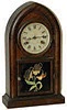 "8 Day Round Gothic Striking. New Haven Clock Co., New Haven, Conn", on the complete paper label glued to the inside of the original glass, which is correct.