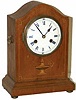 Haas and Soehne (Sons), German shelf clock, ca 1910. Good little 13 inches light mahogany case with inlay designs on the front.