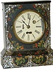 Terryville Clock Co., Terryville, Conn. Unlabeled cast iron cottage style clock with outstanding MOP and multicolored inlay and decoration.
