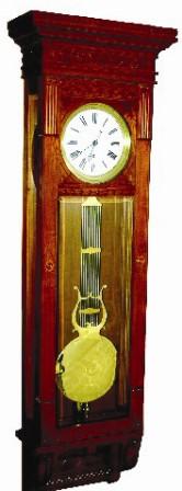 Waterbury Clock Co. "Regulator No. 7", a clock made a few years ago, and one we sold to a good customer in 2008 and it has been under his bed all this time because he did not have a place to hang it. — Antique Clocks Price Guide