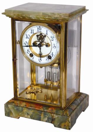 Ansonia Clock Co. crystal regulator with onyx top and base, "Ambassador", ca 1914. — Antique Clocks Price Guide