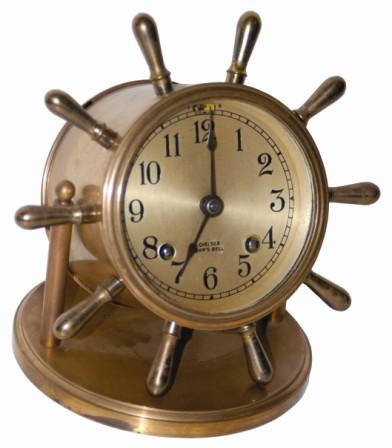 Chelsea Clock Co. small desk clock, the "Clinton", patterned after the ships wheel design, ca 1931. — Antique Clocks Price Guide