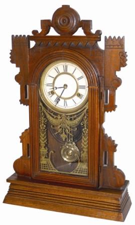 Terry Clock Co. or Russell and Jones Clock Co., walnut parlor clock, "Highland", ca 1885. — Antique Clocks Price Guide