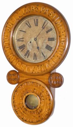Baird Clock Co. advertising clock, ca 1889. — Antique Clocks Price Guide