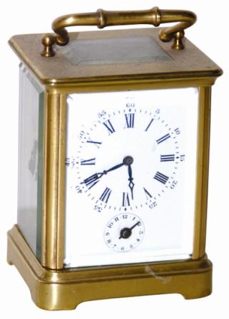 French carriage clock, 8 day time and alarm. A mid size carriage standing only 4.5" high. — Antique Clocks Price Guide
