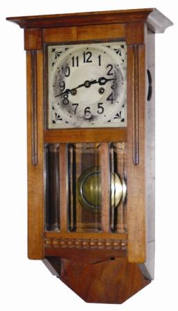 Gustav Becker small wall regulator. The walnut case is 23" tall and should have some small top ornament that is now missing. — Antique Clocks Price Guide