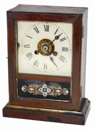 Cottage clock, probably German made, thirty hour time and alarm movement. — Antique Clocks Price Guide